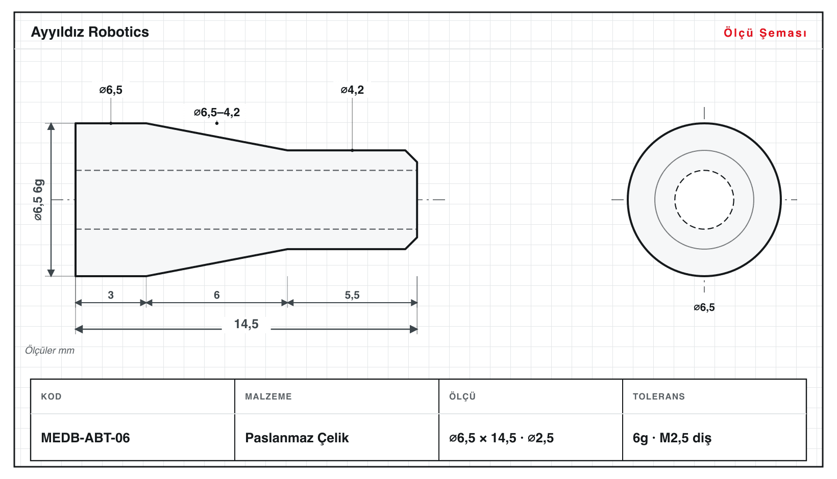 Implant Abutment ölçü şeması