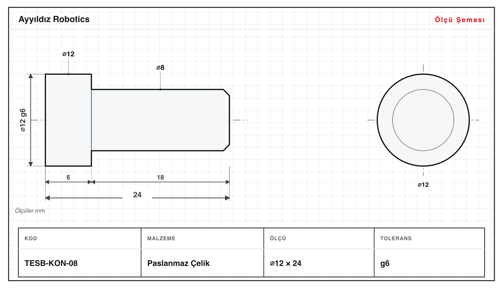 Konum Pimi (Merkezleme Pimi) ölçü şeması